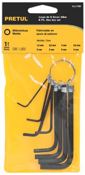 Mostrar detalles de JUEGO DE 8 LLAVES ALLEN TIPO LLAVERO MILIMETRICAS  PRETUL ALL-P8M Imagen de JUEGO DE 8 LLAVES ALLEN TIPO LLAVERO MILIMETRICAS  PRETUL ALL-P8M