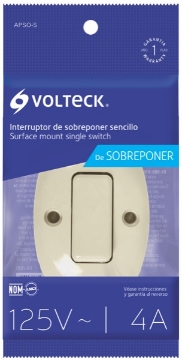 Mostrar detalles de APAGADOR DE SOBREPONER SENCILLO  VOLTECH APSO-S Imagen de APAGADOR DE SOBREPONER SENCILLO  VOLTECH APSO-S