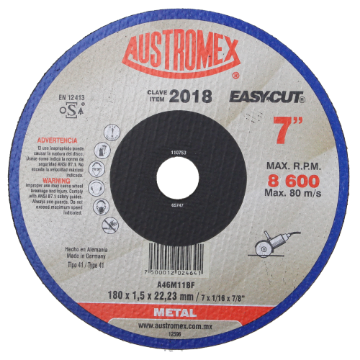 Mostrar detalles de D 1 DISCO DE CORTE METAL FERROSO EASY-CUT 7" AUSTROMEX 2018 Imagen de D 1 DISCO DE CORTE METAL FERROSO EASY-CUT 7" AUSTROMEX 2018
