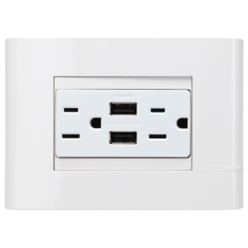 Mostrar detalles de D 1 CONTACTO DUPLEX POLARIZADO Y ATERRIZADO CON PROTECCION INFANTIL  Y DOS SALIDAS USB INCLUYE PLACA Imagen de D 1 CONTACTO DUPLEX POLARIZADO Y ATERRIZADO CON PROTECCION INFANTIL  Y DOS SALIDAS USB INCLUYE PLACA