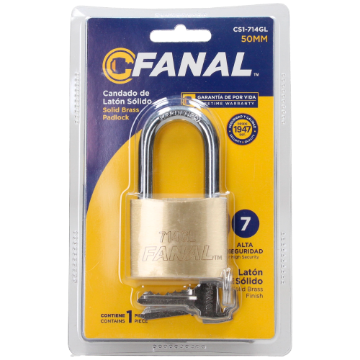 Mostrar detalles de CANDADO LATON SOLIDO 50MM  G/LARGO FANAL CS1-714GL Imagen de CANDADO LATON SOLIDO 50MM  G/LARGO FANAL CS1-714GL