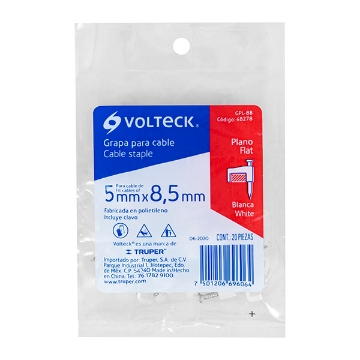 Mostrar detalles de GRAPA PARA CABLE PLANO 8 MM BLANCA VOLTECH GPL-8B Imagen de GRAPA PARA CABLE PLANO 8 MM BLANCA VOLTECH GPL-8B