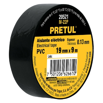 Mostrar detalles de CINTA DE AISLAR  22  9 M  PRETUL M-22P Imagen de CINTA DE AISLAR  22  9 M  PRETUL M-22P