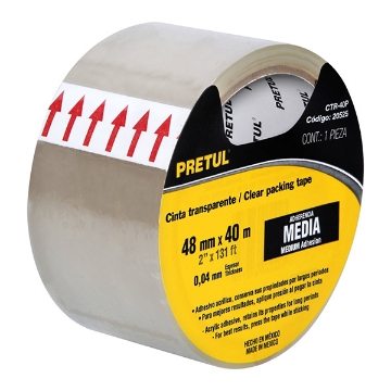 Mostrar detalles de CINTA DE EMPAQUE TRANSPARENTE 40 M  PRETUL CTR-40P Imagen de CINTA DE EMPAQUE TRANSPARENTE 40 M  PRETUL CTR-40P