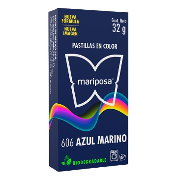 Mostrar detalles de COLORANTE AZUL MARINO 606 C/32GR PASTILLA MARIPOSA 10606 Imagen de COLORANTE AZUL MARINO 606 C/32GR PASTILLA MARIPOSA 10606