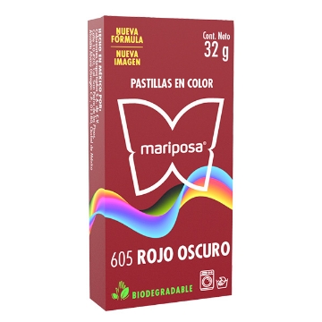 Mostrar detalles de COLORANTE ROJO OSCURO 605 C/32GR PASTILLA MARIPOSA 10605 Imagen de COLORANTE ROJO OSCURO 605 C/32GR PASTILLA MARIPOSA 10605