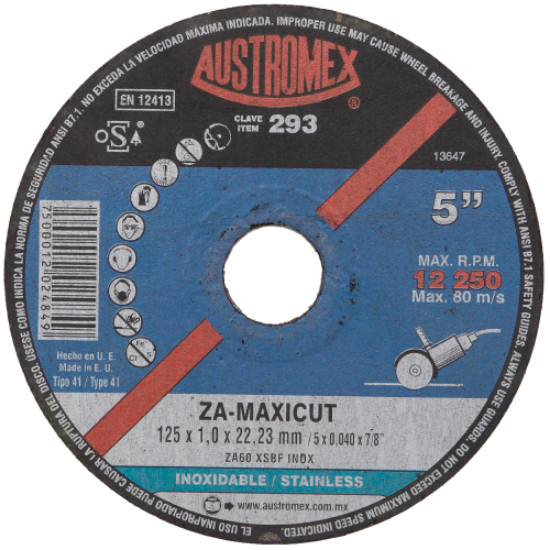 Imagen de D 25 DISCO CORTE DE INOX.ALTO RENDIMIENTO 5"x1mm AUSTROMEX 293