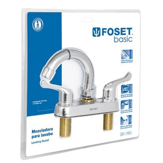Imagen de MEZCLADORA  4 PULG LAVABO ABS MANERALES PALANCA, CUELLO CURVO, BLISTER FOSET BASIC M-050PB