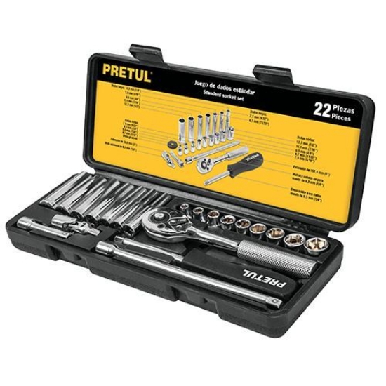 Imagen de JUEGO DE AUTOCLE CUATRO 1/4  22 PIEZAS STD PRETUL JD-1/4X22SAE-P