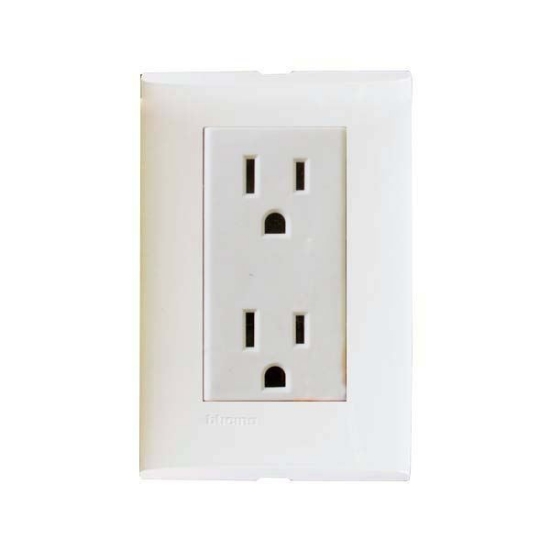 Imagen de PLACA CON TOMACORRIENTE DÚPLEX 2P+T CON PROTECCIÓN INFANTIL 15A 127V COLOR MARFIL FZA68SM