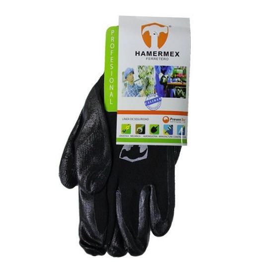 Imagen de GUANTE NYLON RECUBIERTO NITRILO NO.8 NEGRO HAMERMEX GUAN-1115