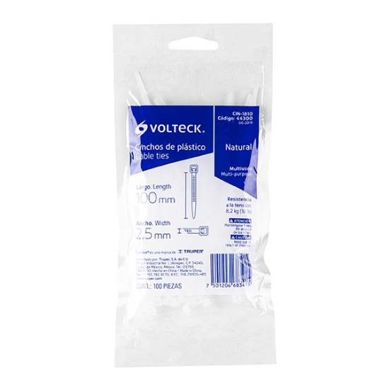 Imagen de BOLSA CON 100 CINCHOS 100 X 2.5 MM VOLTECH CIN-1810