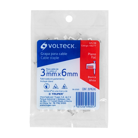 Imagen de GRAPA PARA CABLE PLANO 5 MM BLANCA VOLTECH GPL-5B