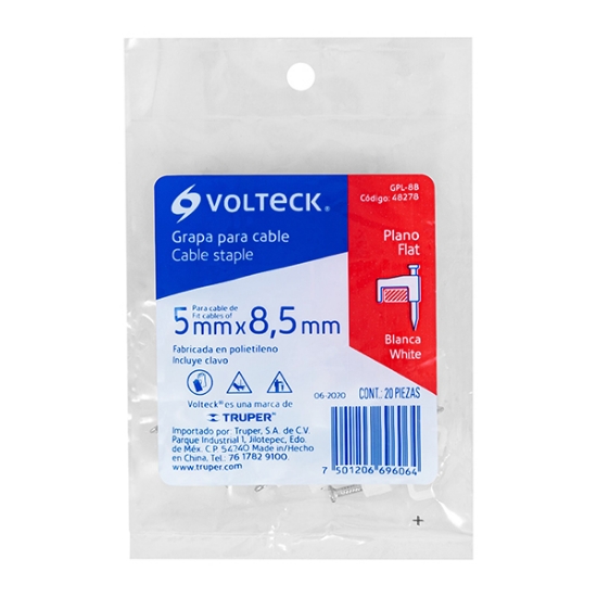 Imagen de GRAPA PARA CABLE PLANO 8 MM BLANCA VOLTECH GPL-8B