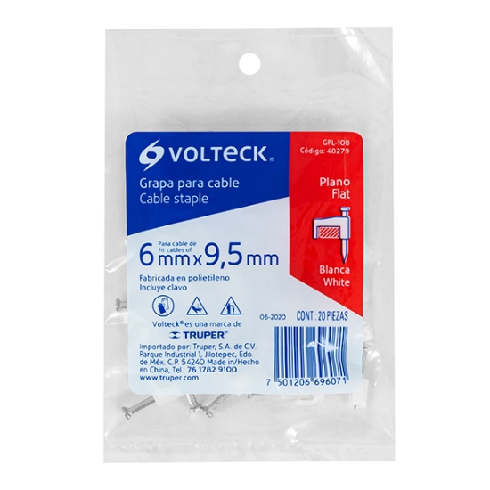 Imagen de GRAPA PARA CABLE PLANO 10 MM BLANCA VOLTECH GPL-10B