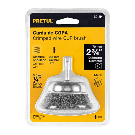 Imagen de CARDA DE COPA ALAMBRE GRUESO 3 PULG PARA TALADRO  PRETUL CO-3P