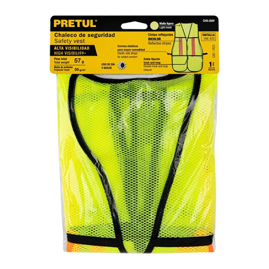 Imagen de CHALECO DE SEGURIDAD CON CINTAS REFLEJANTES AMARILLO PRETUL CHS-200V