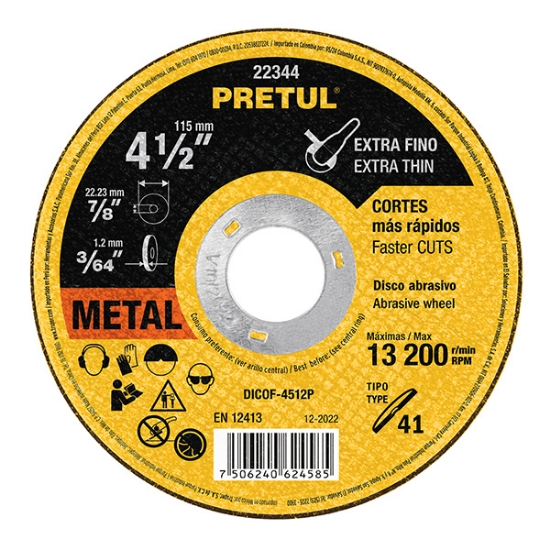 Imagen de DISCO ABRASIVO CORTEFINO 4 1/2 PULG  PRETUL DICOF-4512P