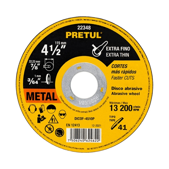 Imagen de DISCO ABRASIVO CORTEFINO 4 1/2  PRETUL DICOF-4510P
