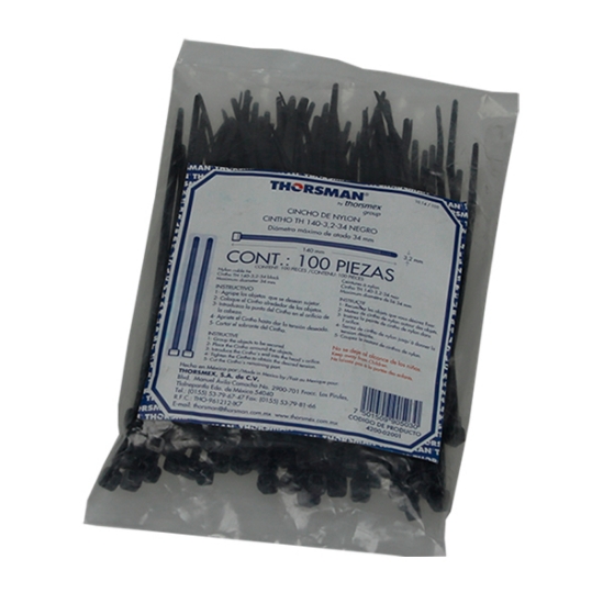 Imagen de CINCHOS 140X36 MM C/100 PZAS NEGRO THORSMAN TH-140N