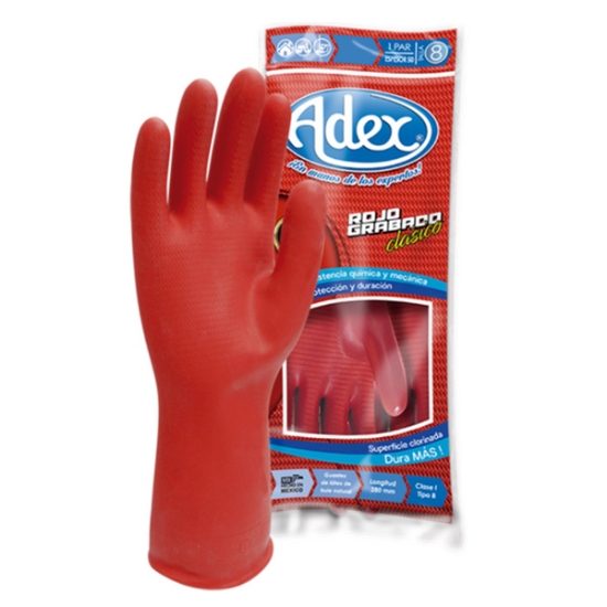 Imagen de GUANTE 8 ROJO GRABADO HULE NATURAL ADEX RG08