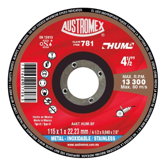 Imagen de DISCO PLANO CORTE DE METAL 4.5 AUSTROMEX 781