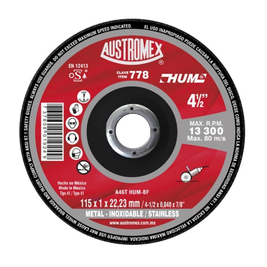 Imagen de DISCO DE CORTE SUPER DELGADO CORTE METAL115X1X22.22 AUSTROMEX 778