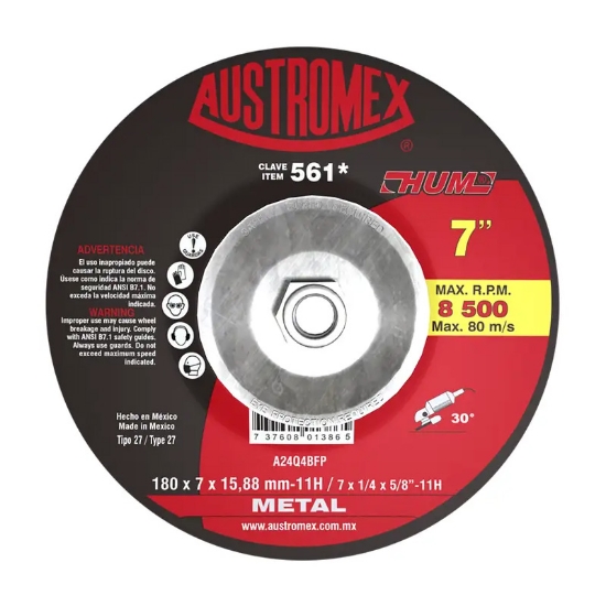 Imagen de DISCO 7 PULG CORTE METAL DESBASTE 1/4 TIPO 27 561