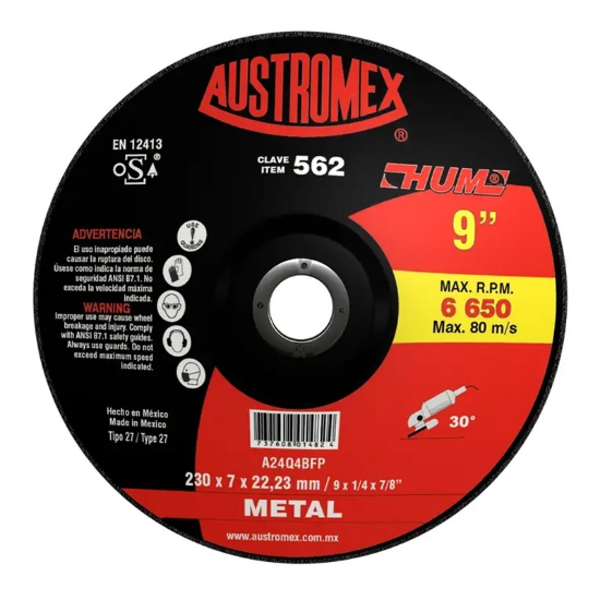 Imagen de DISCO 9 PULG CORTE METAL DESBASTE1/4 TIPO 27 562