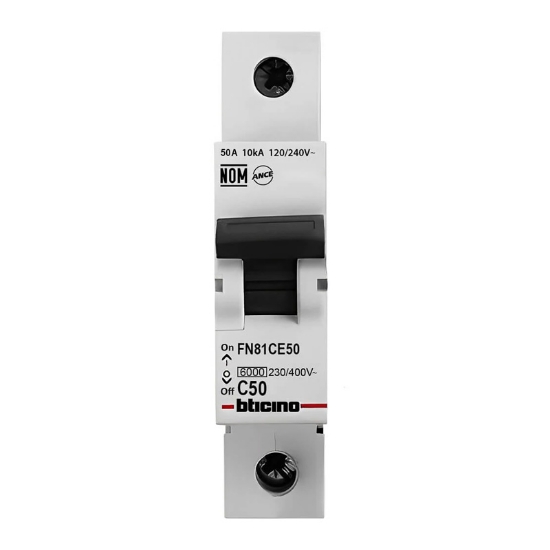 Imagen de INTERRUPTORES TERMOMAGNÉTICOS 1X50 A, MONTAJE PARA RIEL DIN FN81CEW50 50A BTICINO