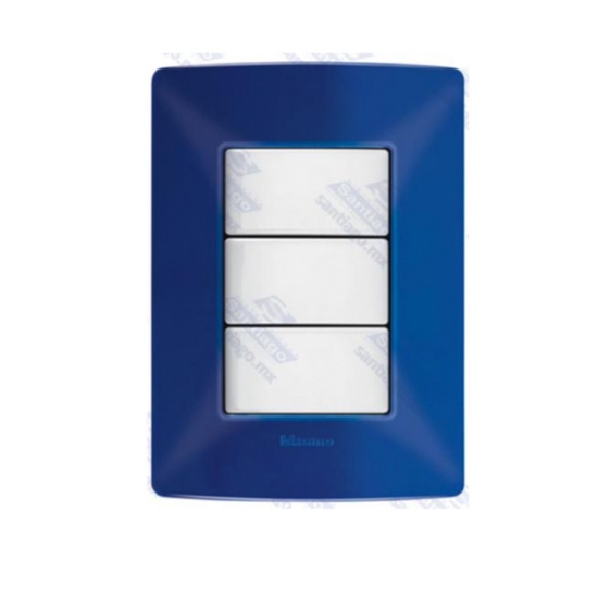 Imagen de PLACA RESINA 3 MOD AZUL NAUTICO C/CHASIS BTICINO MX QZ4803M3AZ