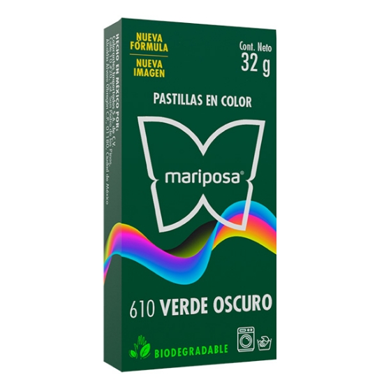 Imagen de COLORANTE VERDE OSCURO 610 C/32 GR PASTILLA MARIPOSA 10610