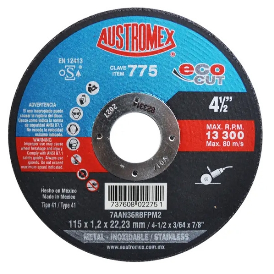 Imagen de DISCO PLANO CORTE DE METAL 4.5 PULG X 1.2 MM AUSTROMEX 775