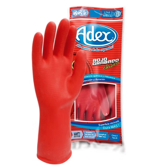 Imagen de GUANTE 10 ROJO GRABADO HULE NATURAL ADEX RG10