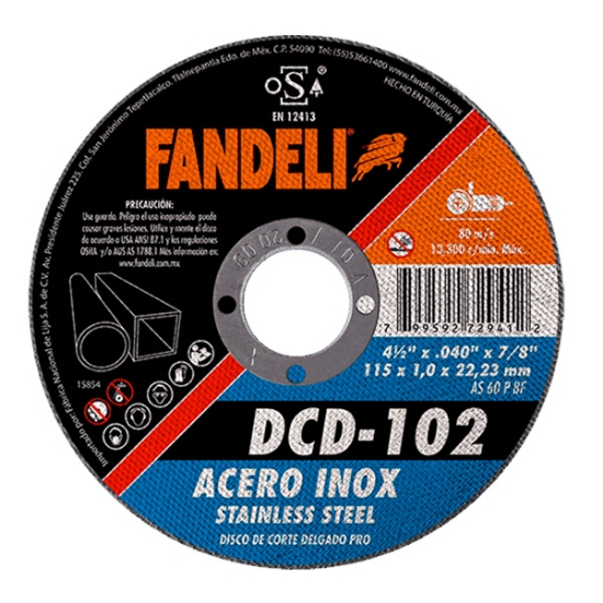 Imagen de DISCO CORTE DELGADO INOX 4 1/2" 115  X 1.0 X 22.2  FANDELI 72941