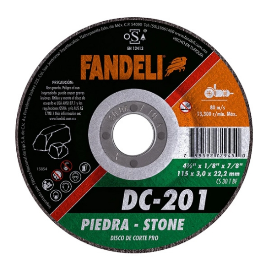 Imagen de DISCO CORTE ESTANDAR PIEDRA 4 1/2" 115  X 3.0 FANDELI 72945