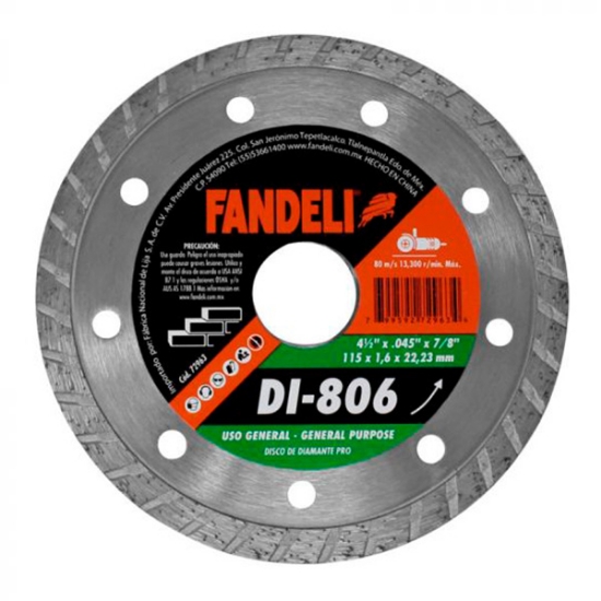 Imagen de DISCO DIAMANTE TURBO 4 1/2" 115X 1.6  X 22.2  FANDELI 72963