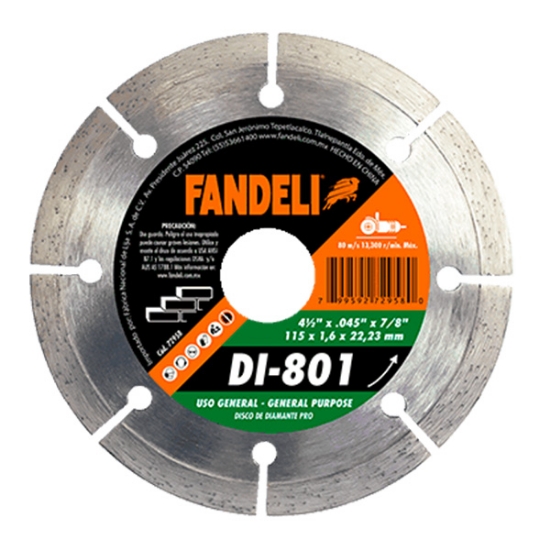 Imagen de DISCO DIAMANTE SEGMENTADO O 4 1/2" 115X 1.6  X 22.2  FANDELI 72958