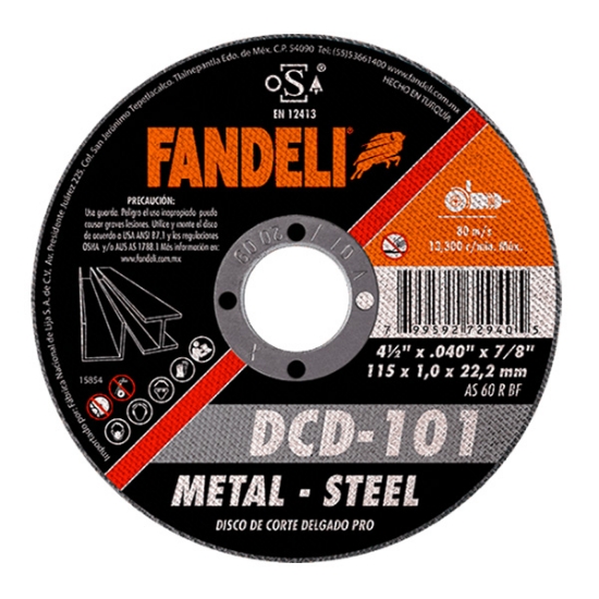 Imagen de DISCO CORTE DELGADO METAL 4 1/2" 115  X 1.0 X 22.2  FANDELI 72940