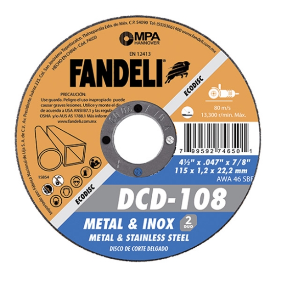 Imagen de DISCO CORTE DELGADO DUO 4 1/2 PULGADAS ECONOMICO FANDELI 74650