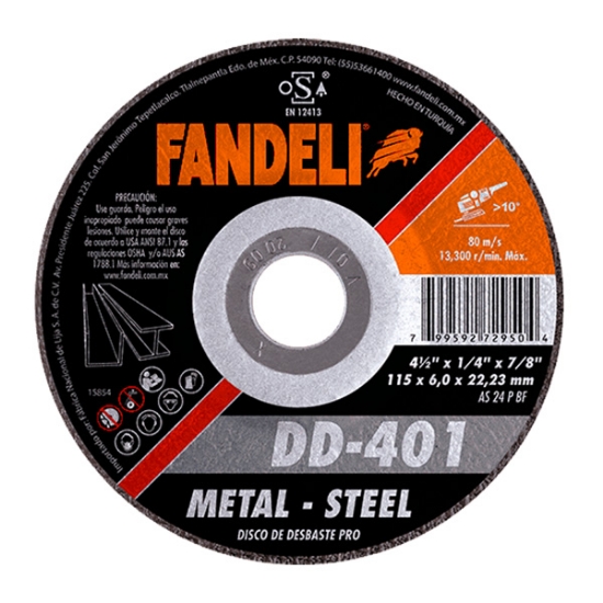 Imagen de DISCO DE DESBASTE METAL 4 1/2" 115 X 7.0 X 22.2 FANDELI 72950